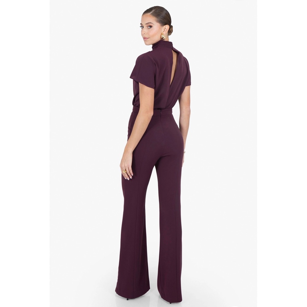 NWT $435 Black Halo Estella Jumpsuit Oxblood Draped Mock Neck High Waist Sz‎ 2 - Picture 3 of 15